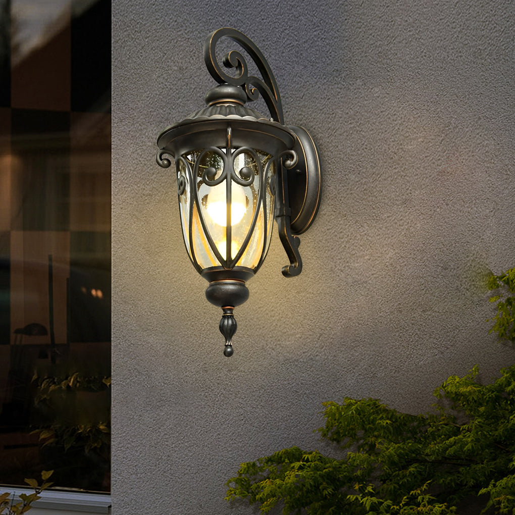 1 Light Antique Black Waterproof Seeded Glass Outdoor Wall Light