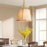 Trapezoid 13 8 Wide Pendant Gold Fixture With White Fabric Shade