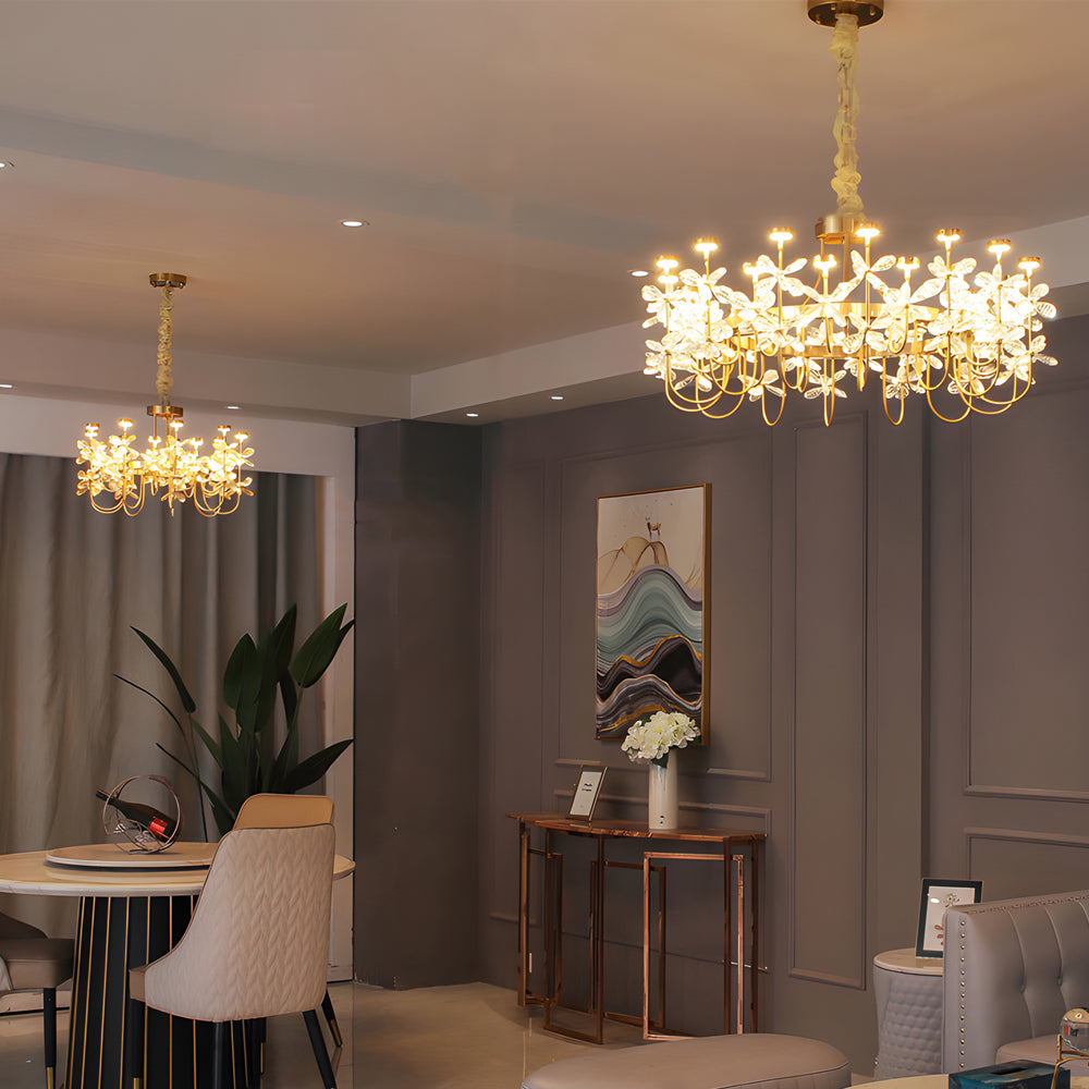 Golden Luxury 24 Light Crystal Flower Chandelier For Living Room