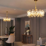 Golden Luxury 24 Light Crystal Flower Chandelier For Living Room