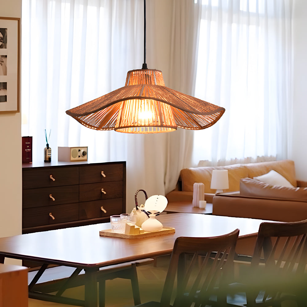 1 Light Double Layer Hemp Rope Weaving Umbrella Pendant Light Kitchen Pendant Ceiling Lighting