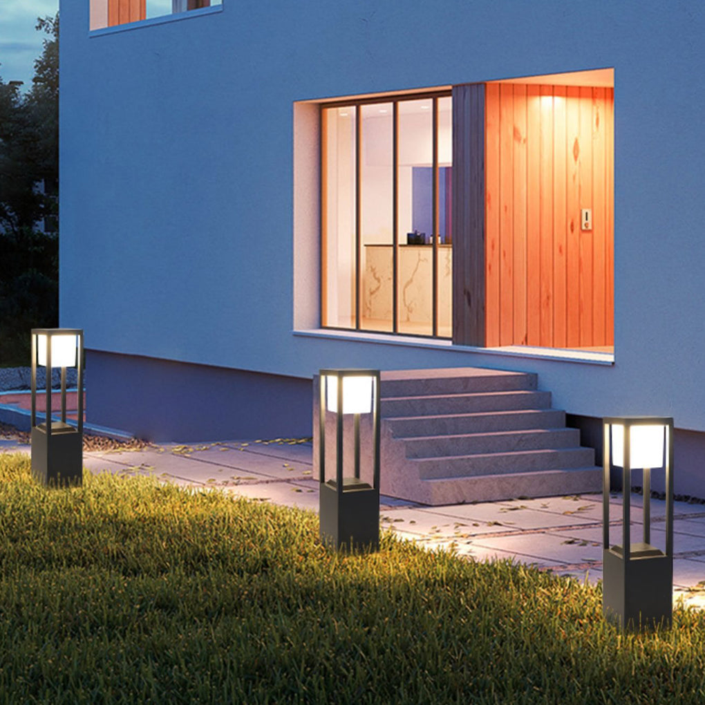 Modern Solar LED Bollard Lights in Black Aluminum for Pathways
