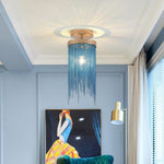 Metal Led Modern Farmhouse Semi Flush Mount Ceiling Light With Tassel Pendant Design