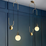 1 Light Gold Hanging Opal Glass Globe Pendant Light