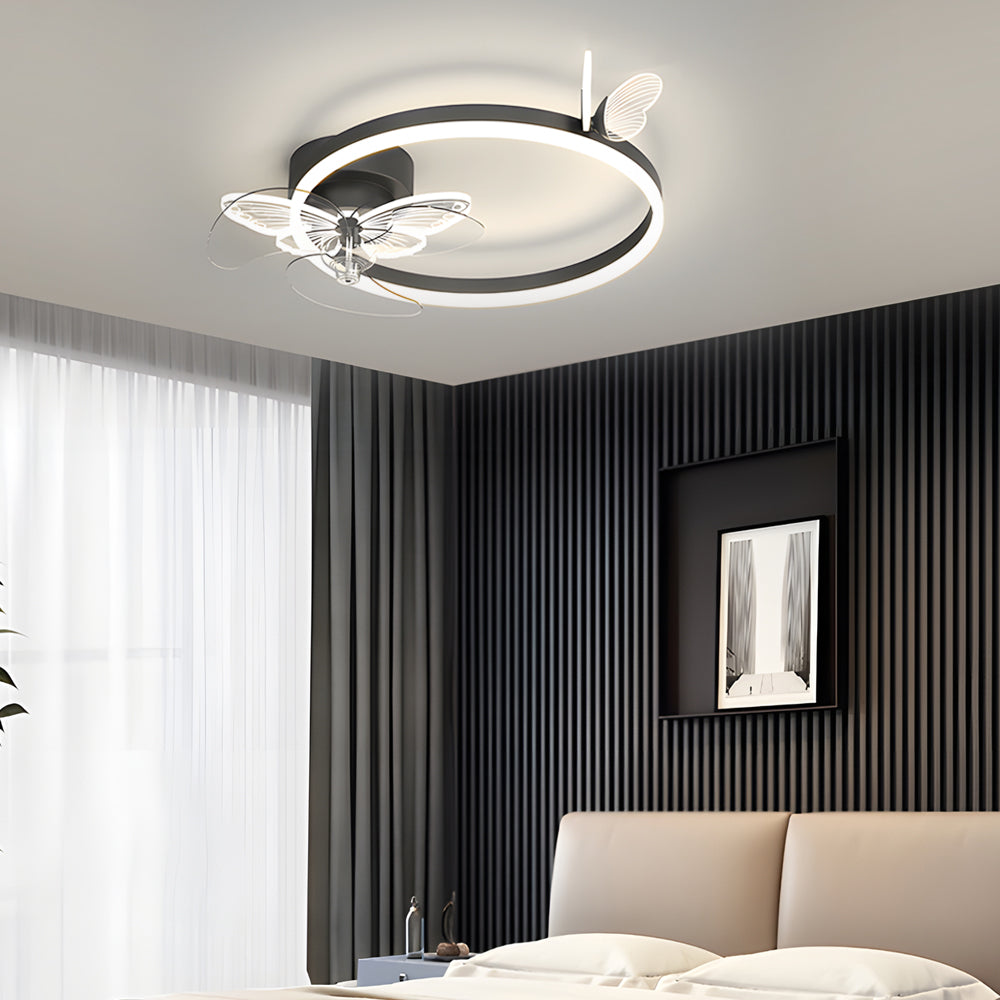 Ring Acrylic Butterflies Three Step Dimming Led Mute Modern Ceiling Fans
