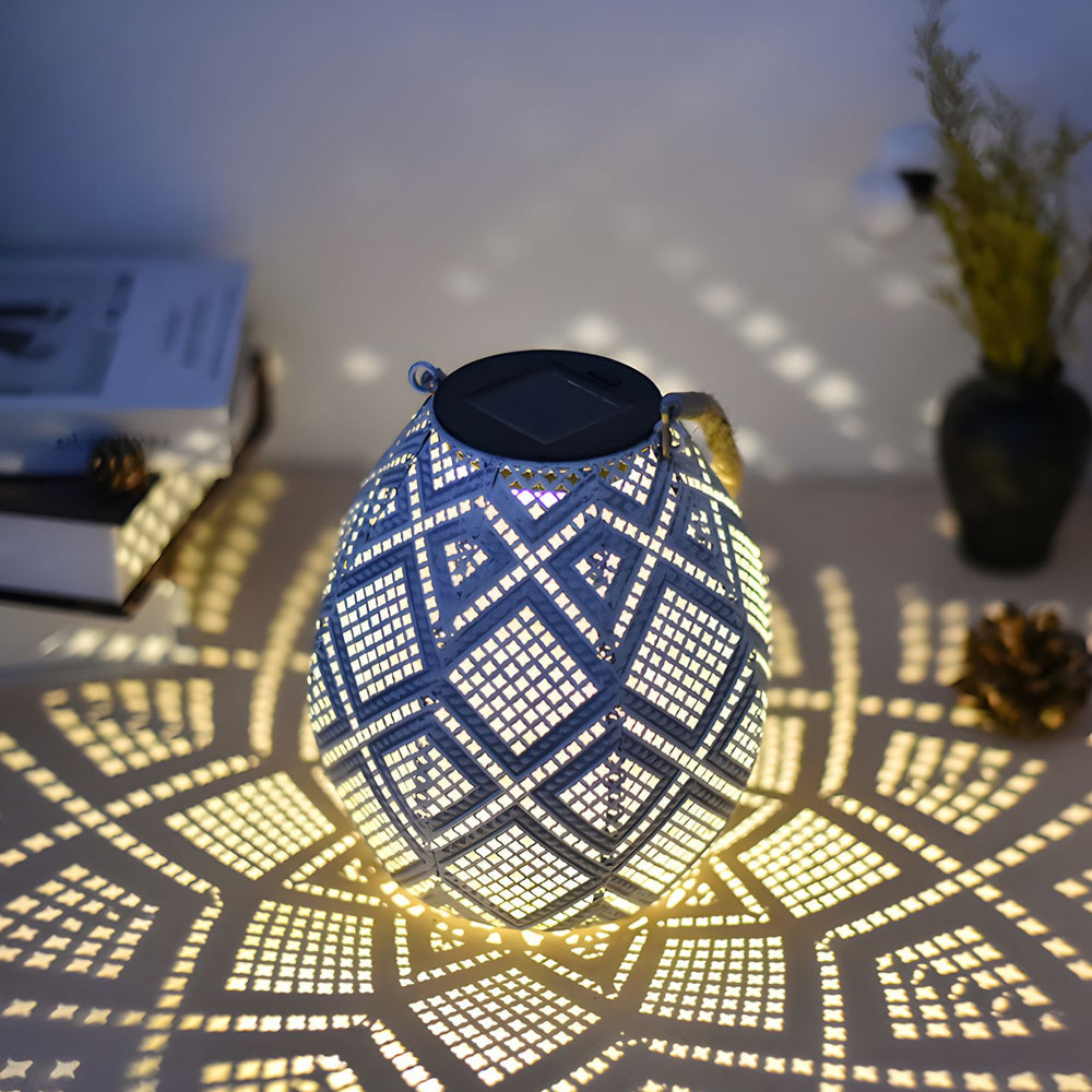 Moroccan Portable Hanging White Solar Led Outdoor Patterned Lantern
