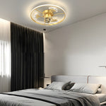Round Ginkgo Leaves Decor 3 Step Dimming Modern Fans Ceiling With Lights