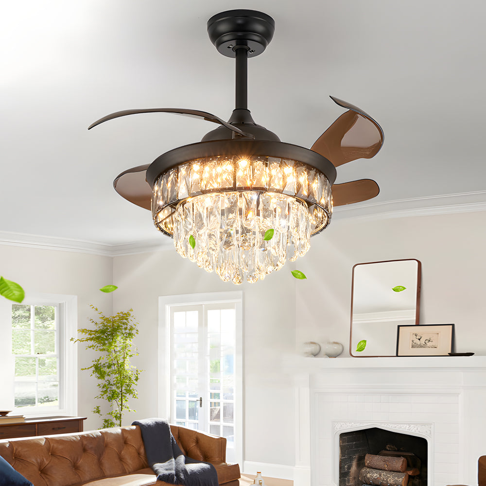 20 Black Crystal Retractable Blades Ceiling Fan With Led Lights