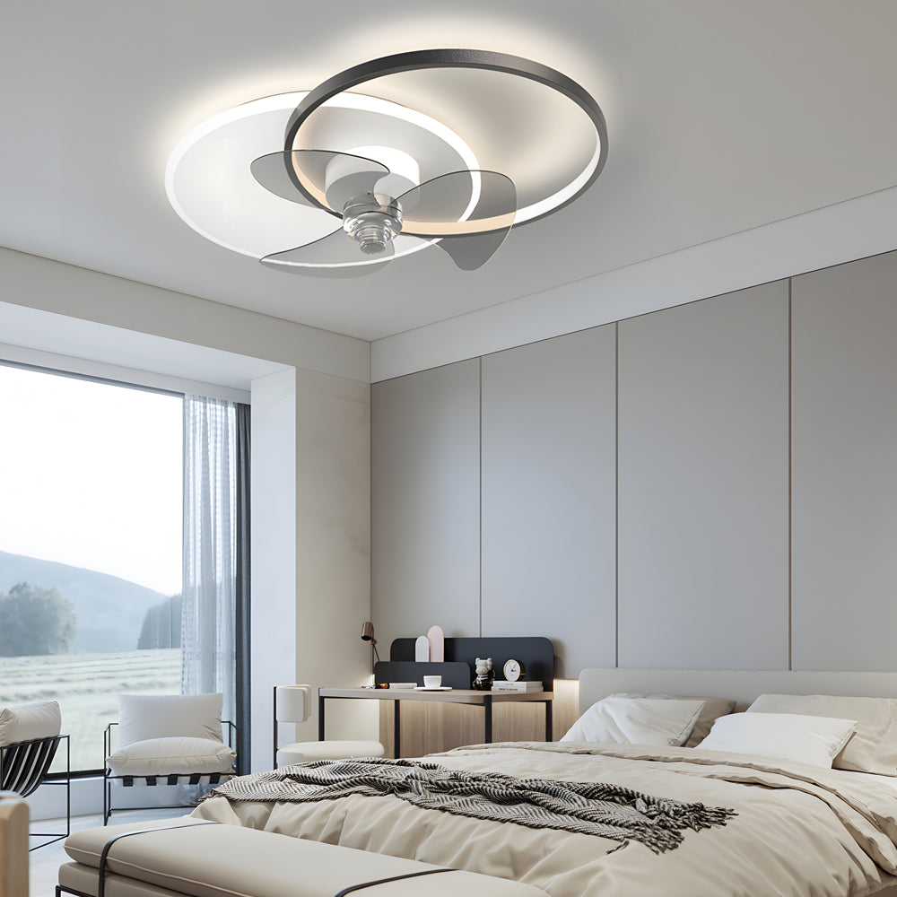 Round Mute Three Step Dimming Led Silent Modern Ceiling Fan And Light