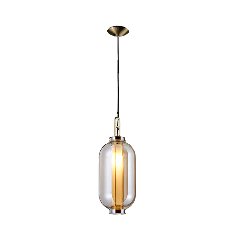 1 Light Amber Glass Shade Post Modern Pendant Lights Hanging Lamp