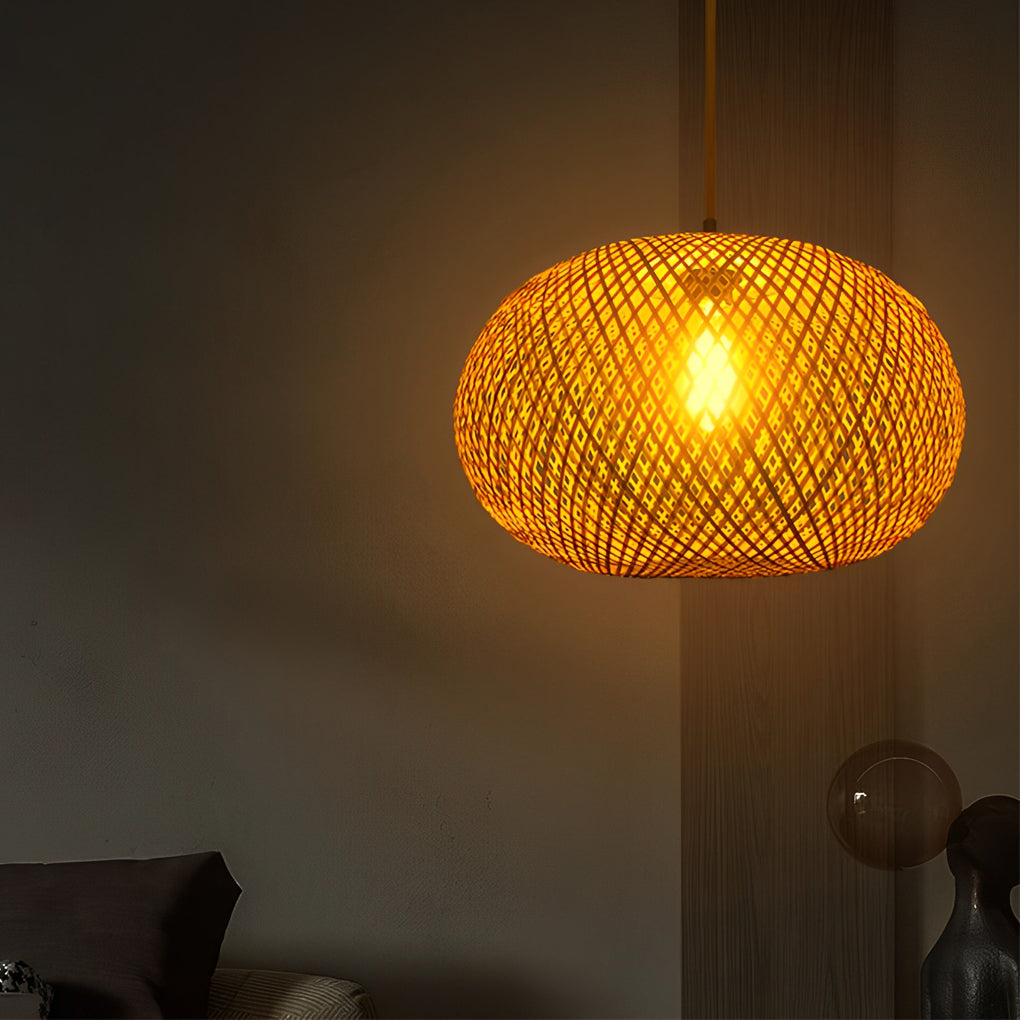 Handwoven Bamboo Rattan Pendant Light – Modern Natural Chandelier for Dining & Living Spaces