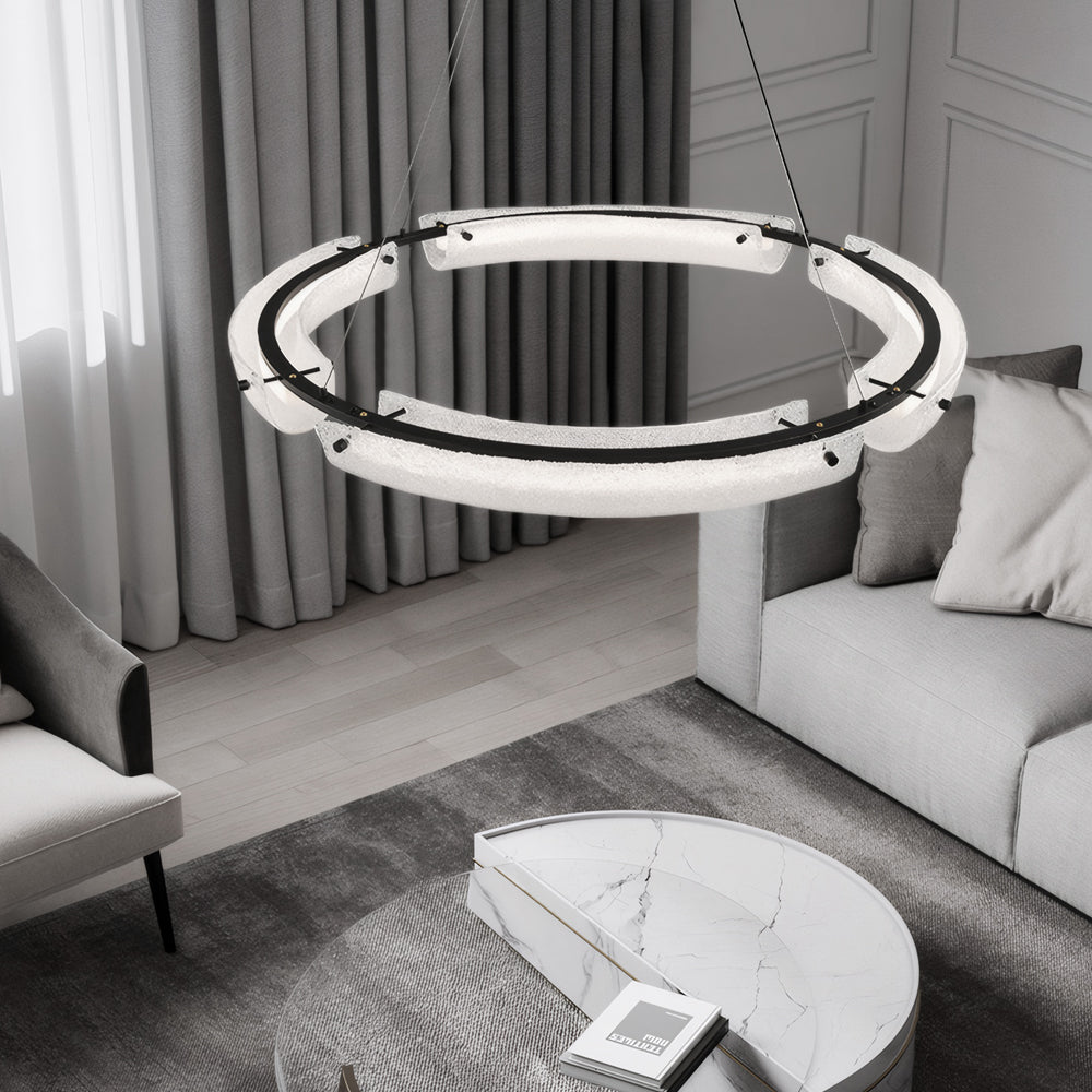26 34 42 Wide Led Frosted Water Glass Ring Chandelier
