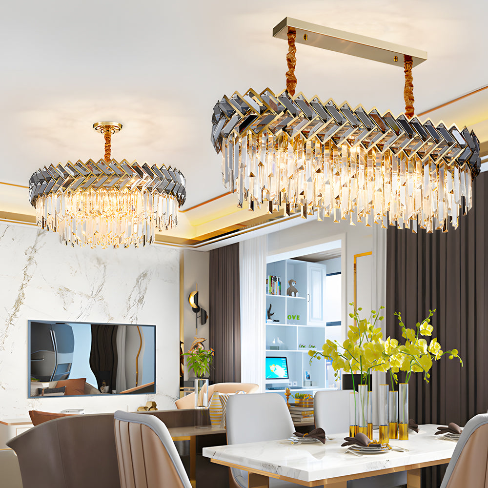 Modern Led Dimmable Dining Room Crystal Chandelier Round Rectangle