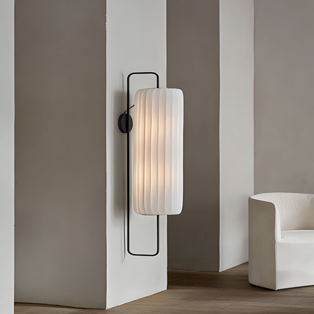 Japanese Style Led Wall Lantern Sconce With Striped Fabric Shade