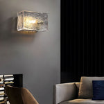 Elegant Rectangular Ripple Glass Bedside Wall Lamp Modern Brass Fixture