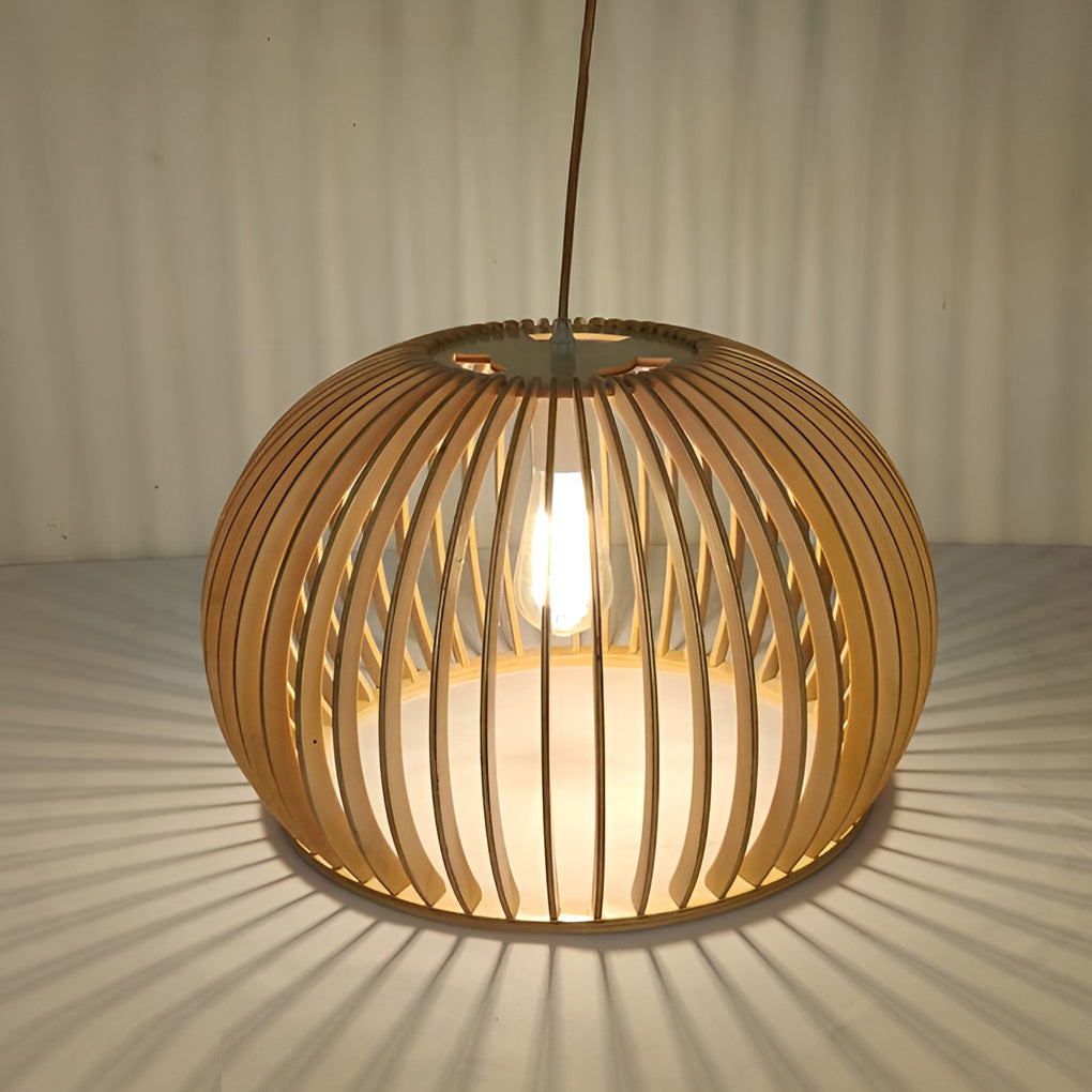Semi Circle Wood Lantern Shaped Pendant Light Li001987