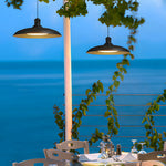 Round Black Hanging Outdoor Pendant Light Metal Saucer Shaped