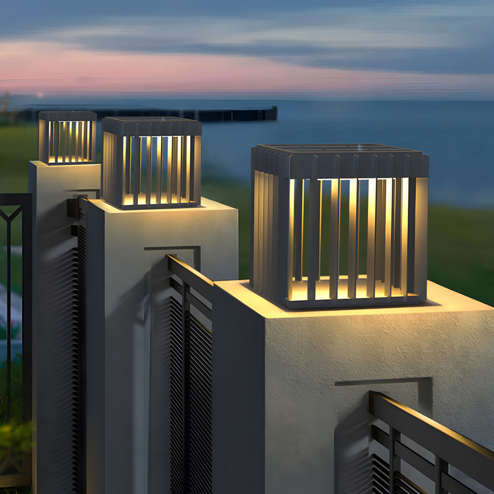 Black Square Pier Mount Outdoor Post Light Garden Wired Solar Pillar Light