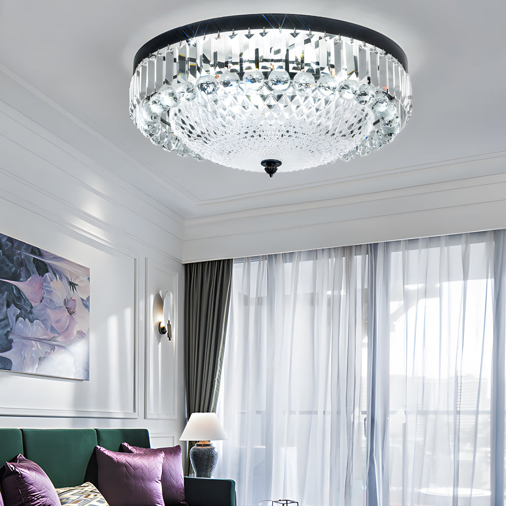 Round Crystal Led 3 Step Dimming Luxury American Style Ceiling Lights
