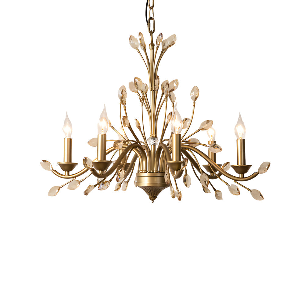 6 9 Light Brass Branch Candle Vintage Chandelier With Crystal Accents