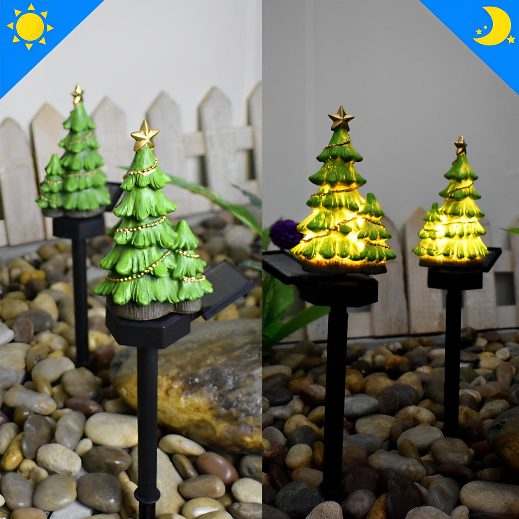 Solar LED Christmas Tree Lawn Light – Waterproof Resin Garden Sculpture