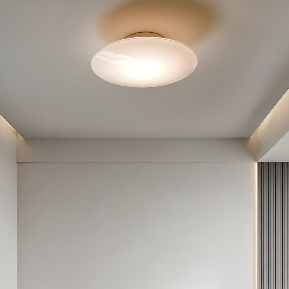 Modern White Glass Led Flush Mount Ceiling Lamp For Bedroom Minimalist Style