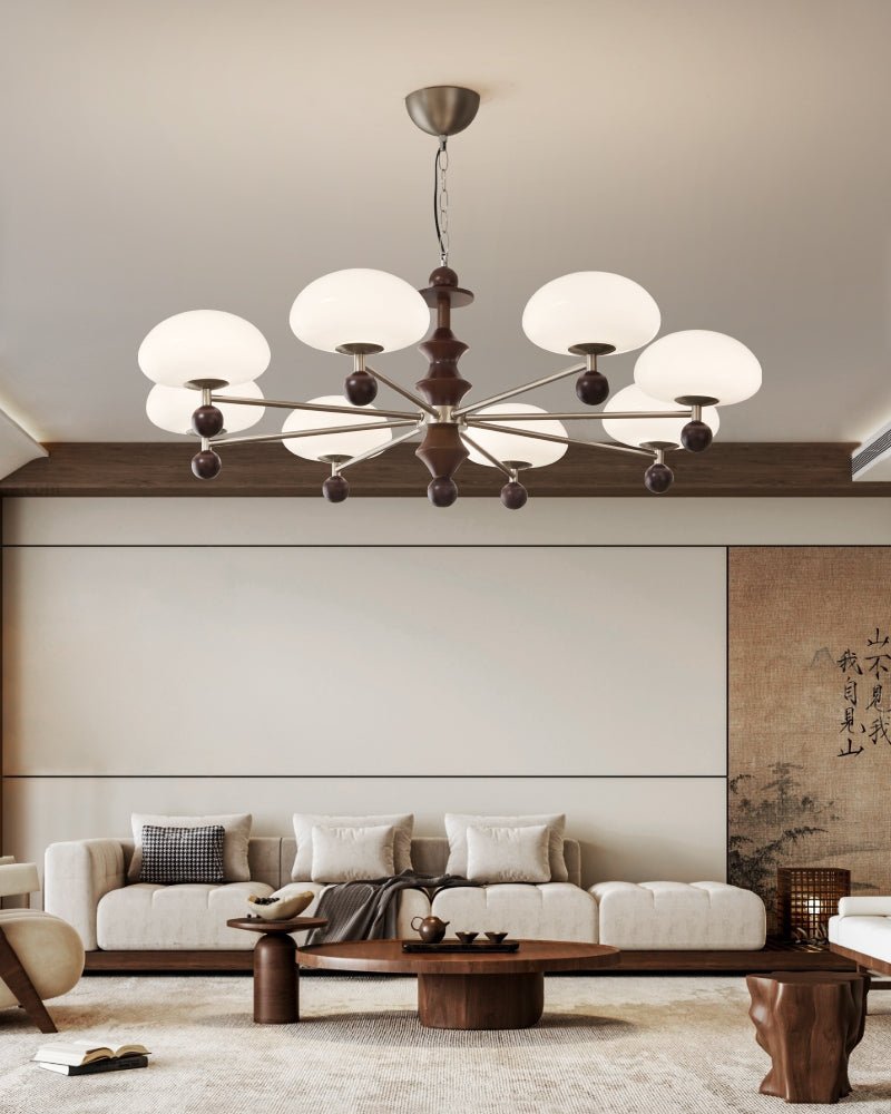 Elswyth Modern Wood and Opal Glass Chandelier for Dining Room and Living Room