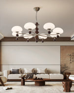Elswyth Modern Wood and Opal Glass Chandelier for Dining Room and Living Room