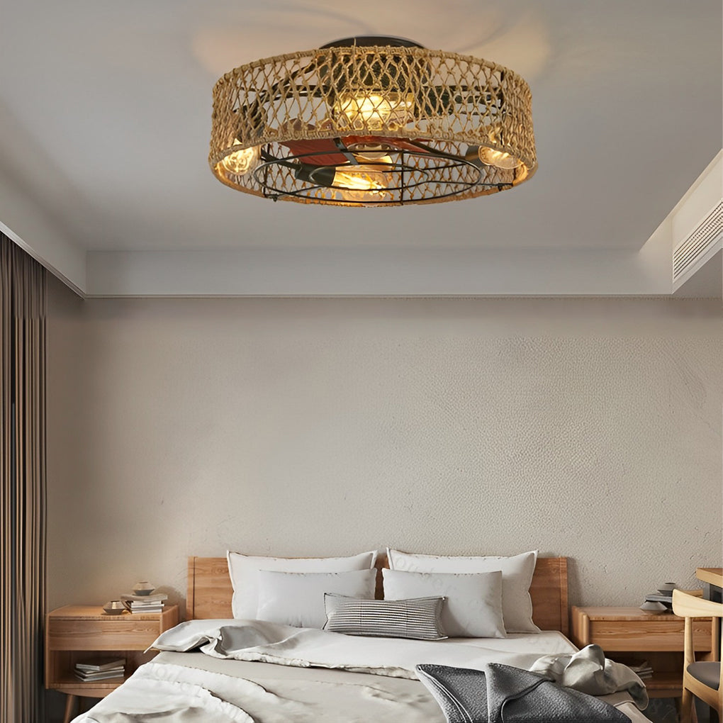 Rattan Industrial Style Ceiling Fan Lamp Ha079284