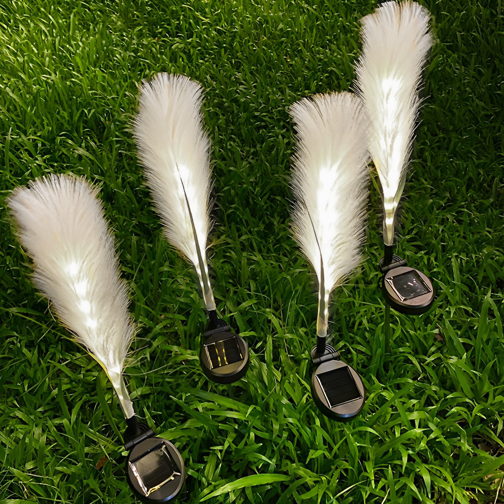 Hairy Reed LED Solar Lawn Lamps, Set of 2, Modern Outdoor Garden Lights