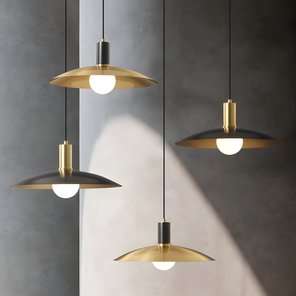 1 Light Mid Century Brass Flared Pendant Light With White Glass Shade