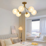 Modern Brass Carved Glass Semi Flush Mount Ceiling Light 6 8 Light