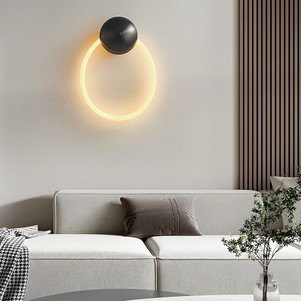 Artisan Round LED Wall Sconce in Brushed Black with Handwoven Nylon Shade