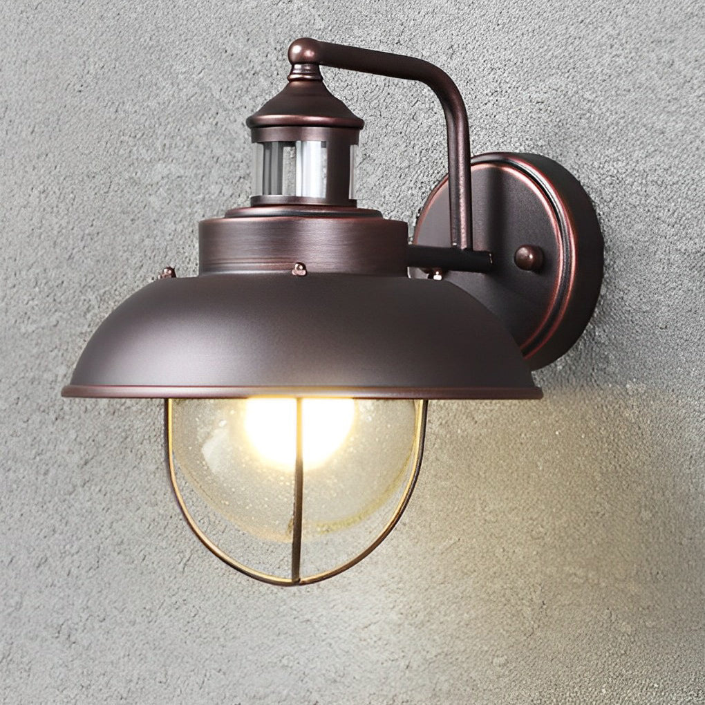 Nautical Black 1 Light Metal Cage Seeded Glass Outdoor Wall Light