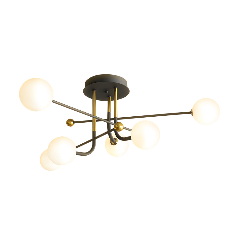 4 6 8 Light Modern Sputnik Globe Semi Flush Mount Light With White Glass Shade