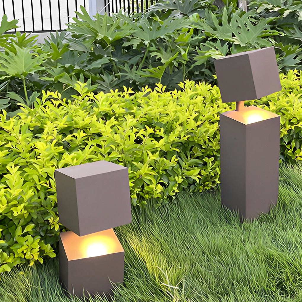 Geometric Black Solar Lawn Light with LED Illumination for Modern Gardens