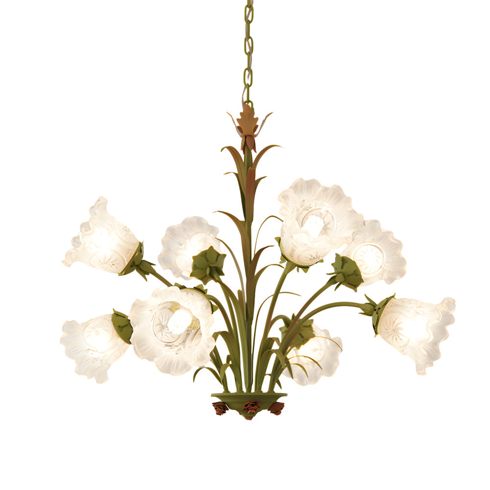 Modern Pastoral Green Flower Hanging Chandelier 3 6 8 Light