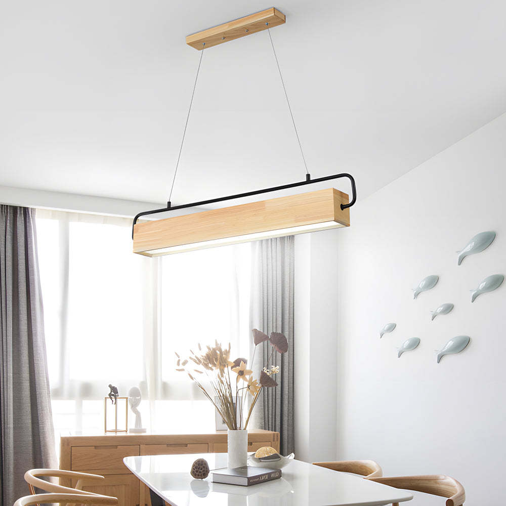 Wooden Led Dining Pendant Light Rectangle