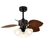 Floriva Leaf Ceiling Fan Light with Wood Blades and Frosted Glass Shade