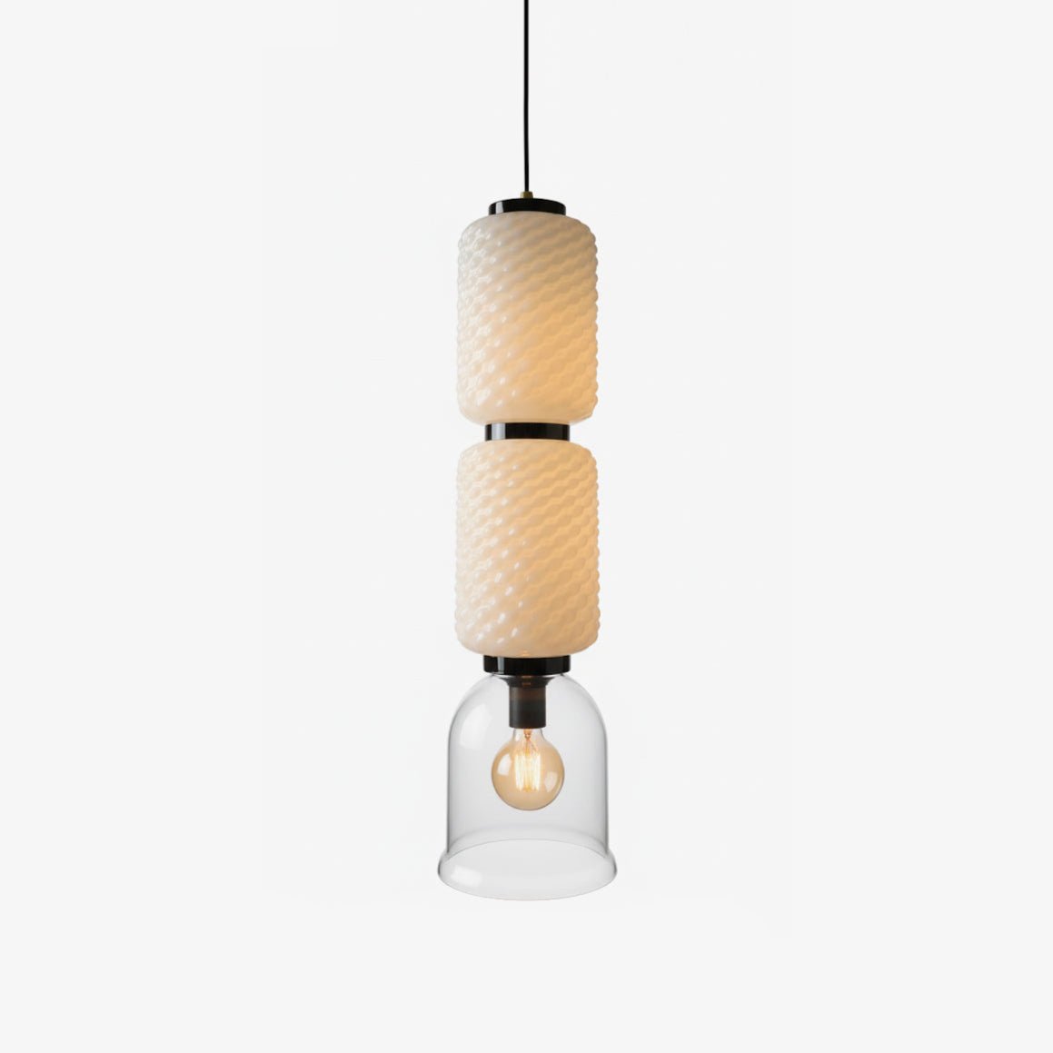 Artisan Layered Glass Pendant Light with Vintage Bulb for Dining and Living Spaces