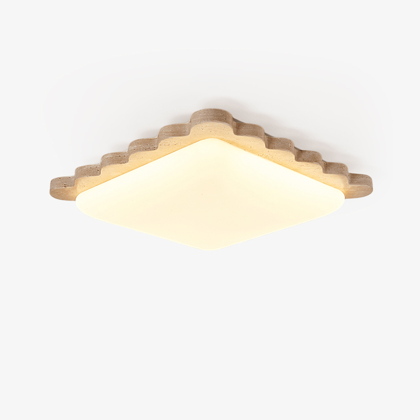 Travertine Scallop Edge Flush Mount Ceiling Light, Natural Stone LED