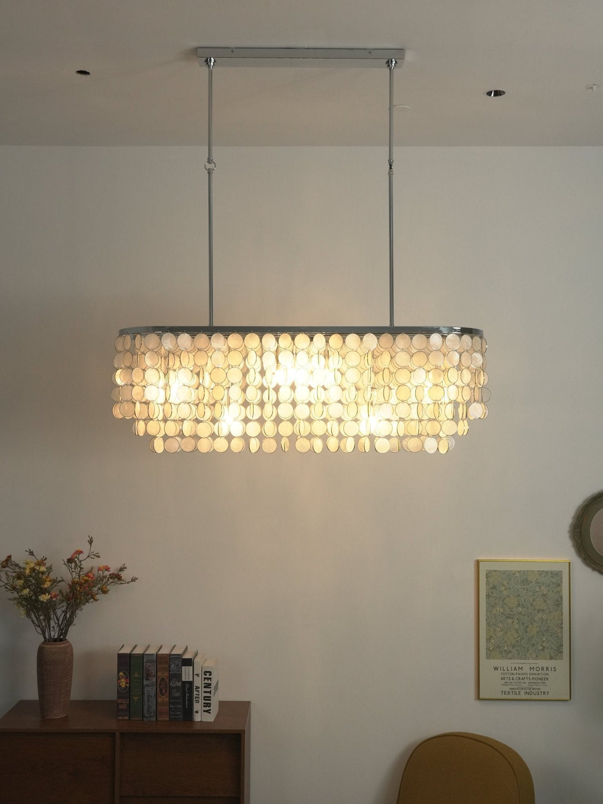 Liora Shell Linear Chandelier – Natural Shell Pendant Light for Dining & Living Rooms