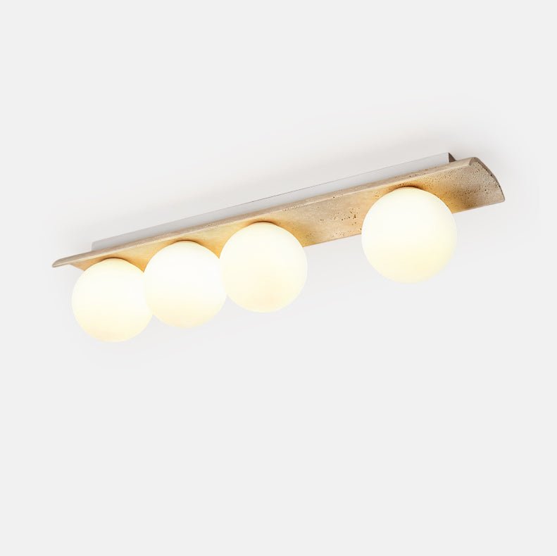 Orélie Modern Travertine Ceiling Light with Frosted Glass Globes