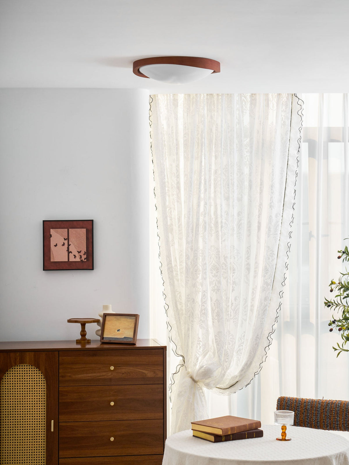 Walnut Curved Edge Ceiling Light – Modern Flush Mount LED Fixture
