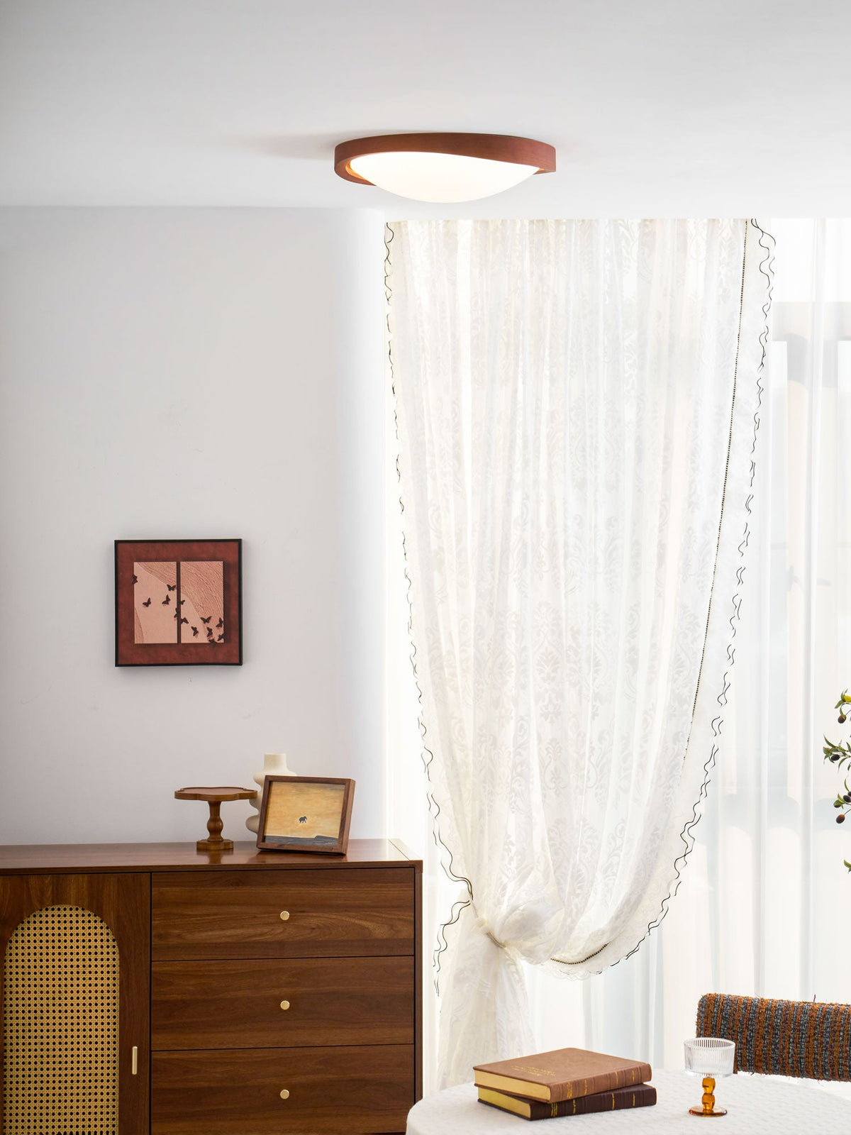 Walnut Curved Edge Ceiling Light – Modern Flush Mount LED Fixture