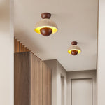Nerio Travertine Dome Ceiling Light with Wooden Accent