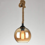 Mariner Rope Pendant Light – Hand-Twisted Hemp Rope with Amber Glass Globe