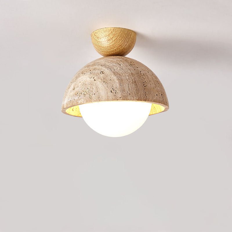 Flore Travertine Bud Ceiling Light — Natural Stone Flush Mount