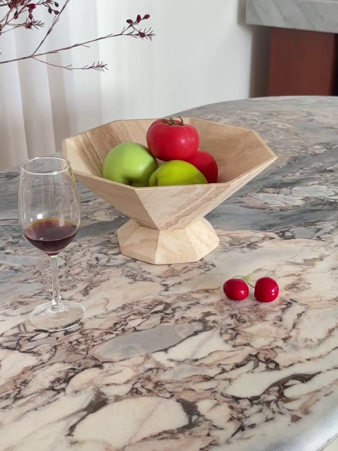 Facet Sculptural Marble Pedestal Bowl & Decorative Catchall Tray