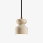 Travertine Gourd Pendant Light — Natural Stone, Walnut Accent